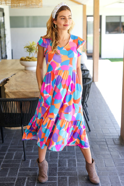 Bold & Beautiful Multicolor Abstract Floral Fit & Flare Midi Dress - Online Only!