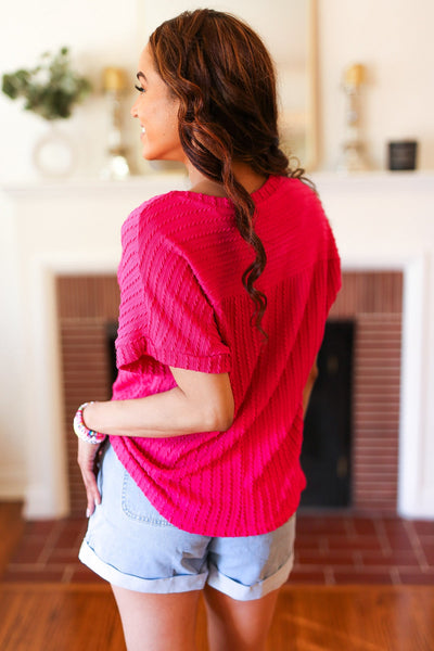 Be Your Best Fuchsia Cable Knit Dolman Short Sleeve Sweater Top - Online Only!