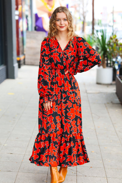 It's A Match Black & Rust Floral Surplice Maxi Dress - Online Only!