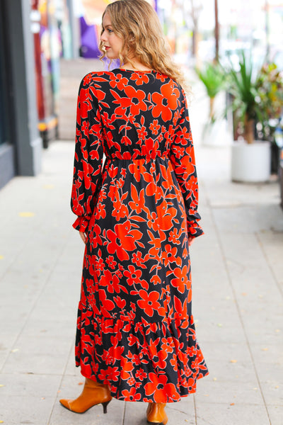 It's A Match Black & Rust Floral Surplice Maxi Dress - Online Only!