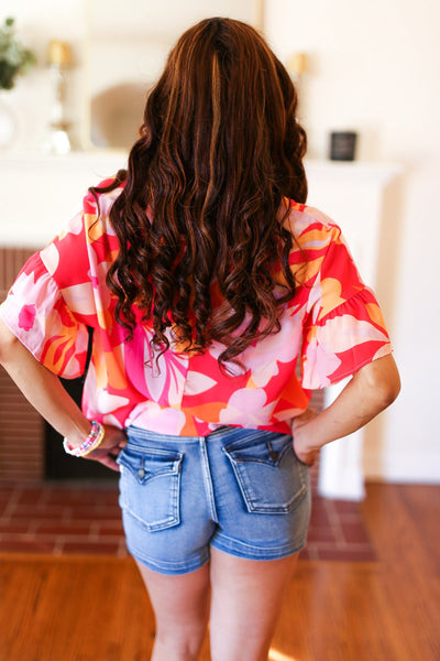 Tropical Vibes Peach Floral Dolman Ruffle Frill Sleeve Blouse - Online Only!