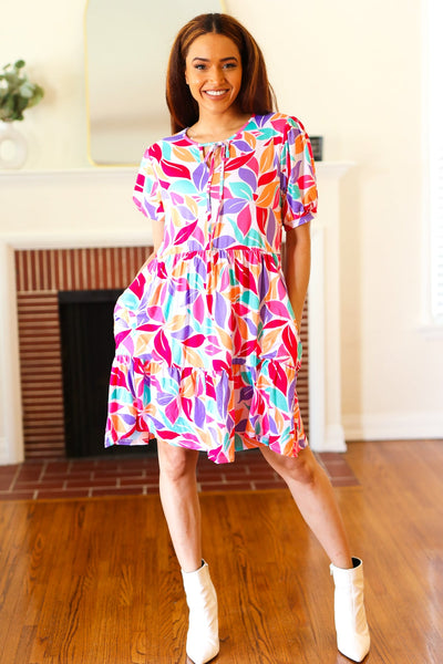 Feel Your Best Multicolor Floral Tiered Front Tie Pocketed Dress - Online Only!