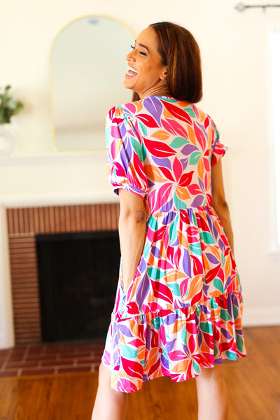 Feel Your Best Multicolor Floral Tiered Front Tie Pocketed Dress - Online Only!