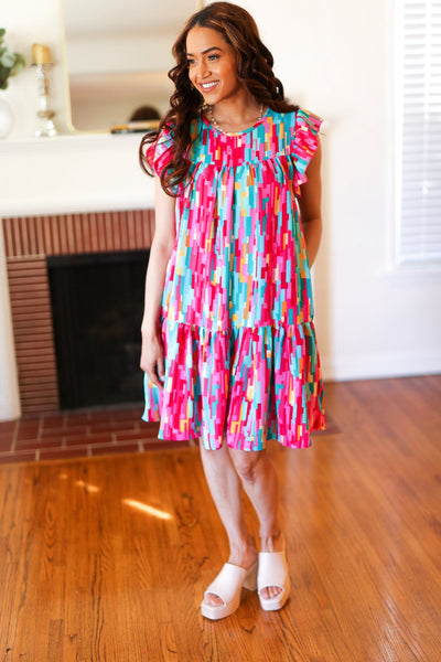 Feeling Bold Multicolor Abstract Print Tiered Ruffle Sleeve Dress - Online Only!