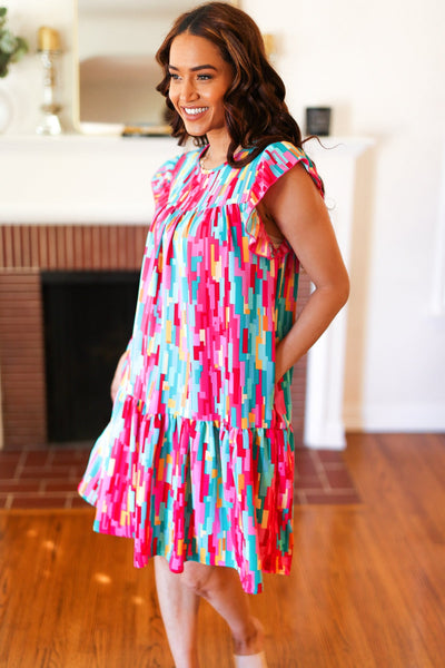 Feeling Bold Multicolor Abstract Print Tiered Ruffle Sleeve Dress - Online Only!