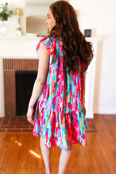 Feeling Bold Multicolor Abstract Print Tiered Ruffle Sleeve Dress - Online Only!