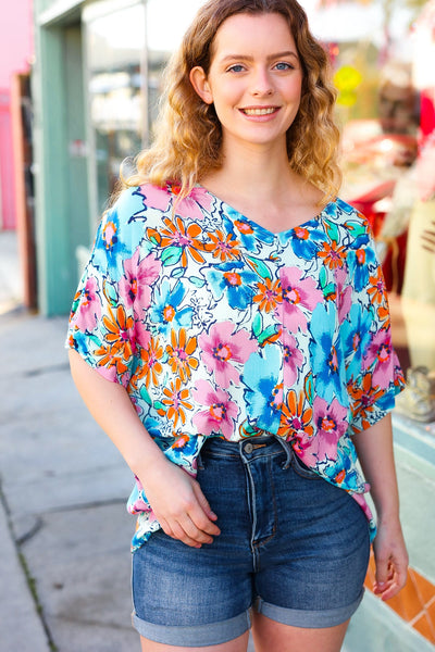 Pink & Blue Floral Print Woven Top - Online Only!