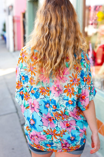 Pink & Blue Floral Print Woven Top - Online Only!