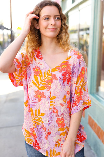 Lilac Tropical Floral Print Woven Top - Online Only!