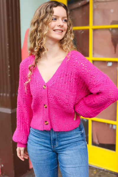 Pretty In Pink Button Down Pointelle Knit Cardigan - Online Only!