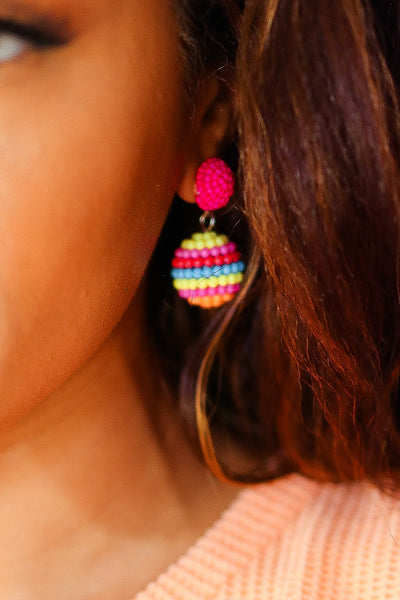 Magenta Beaded Sphere Drop Earrings - Online Only!