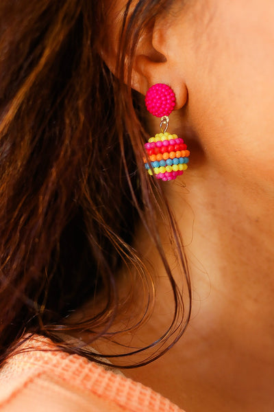 Magenta Beaded Sphere Drop Earrings - Online Only!