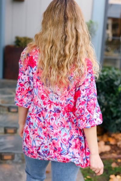 Feeling Femmi Pink & Fuchsia Floral Peplum Woven Top - Online Only!