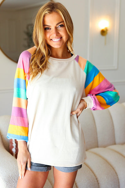 Rainbow Bubble Sleeve Terry Raglan Top - Online Only!