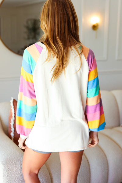 Rainbow Bubble Sleeve Terry Raglan Top - Online Only!