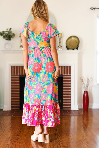 Vacay Vibes Blue Floral Print Sweetheart Twisted Neckline Maxi Dress - Online Only!