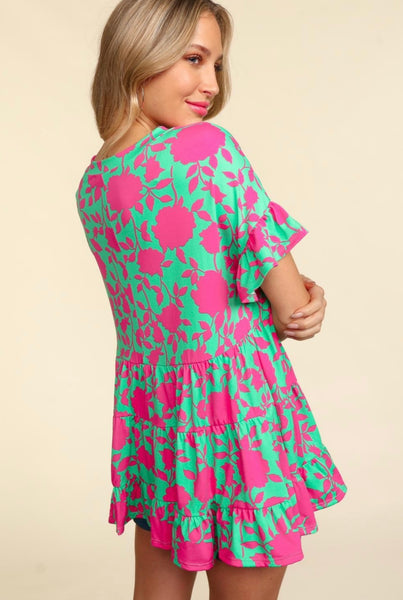 FINAL SALE Charming Green & Fuchsia Floral Top