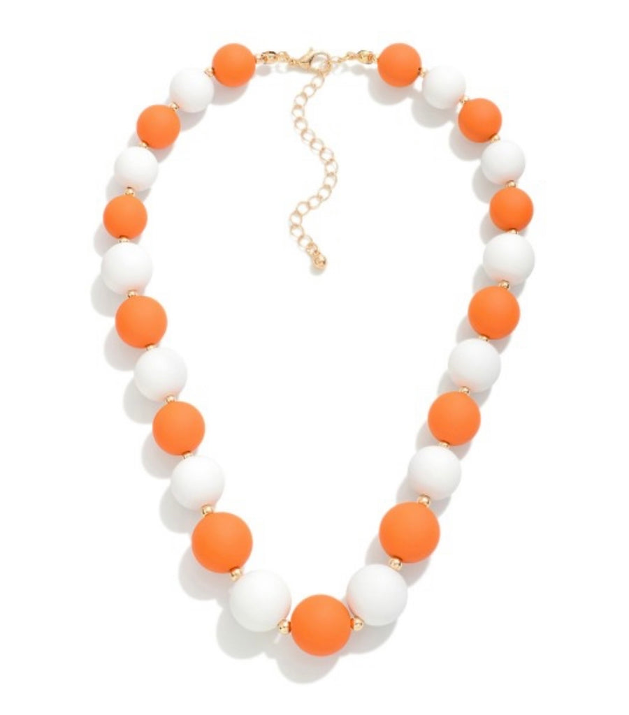 Orange & White Wooden Bead Necklace