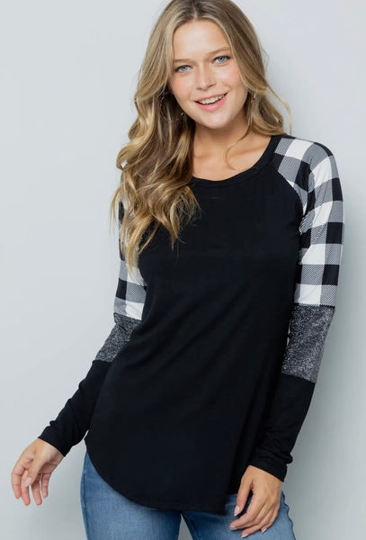 FINAL SALE Buffalo Plaid Contrast Top ASHE