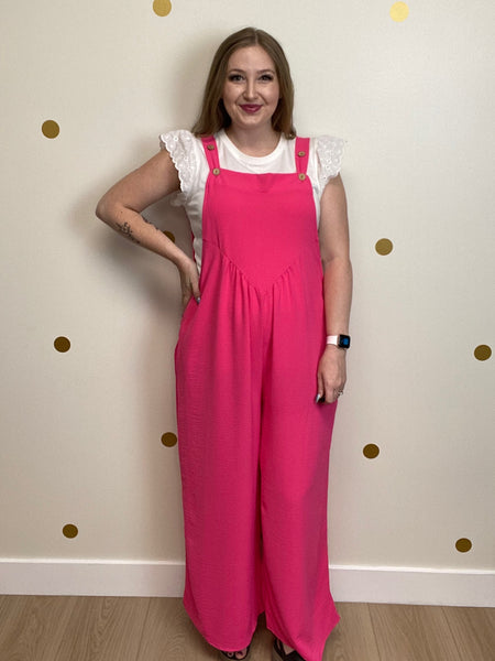 Pink Wide Leg Overall Jumpsuit