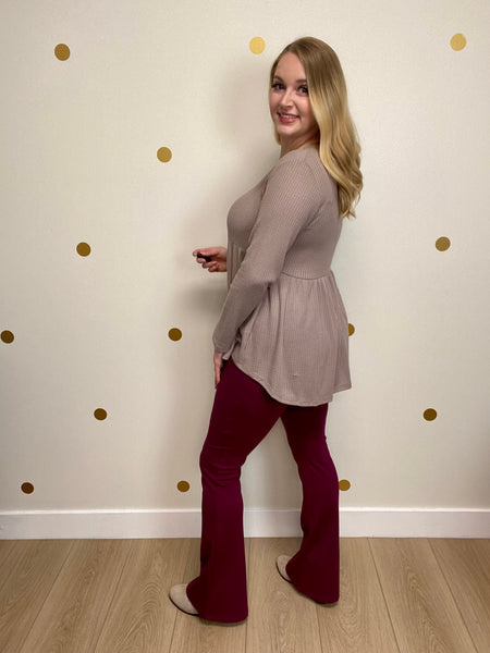 Wine High Waisted Flare Pants