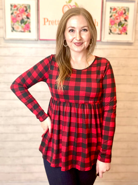 FINAL SALE Buffalo Plaid Peplum Top