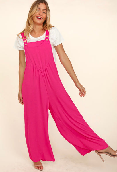Pink Wide Leg Overall Jumpsuit
