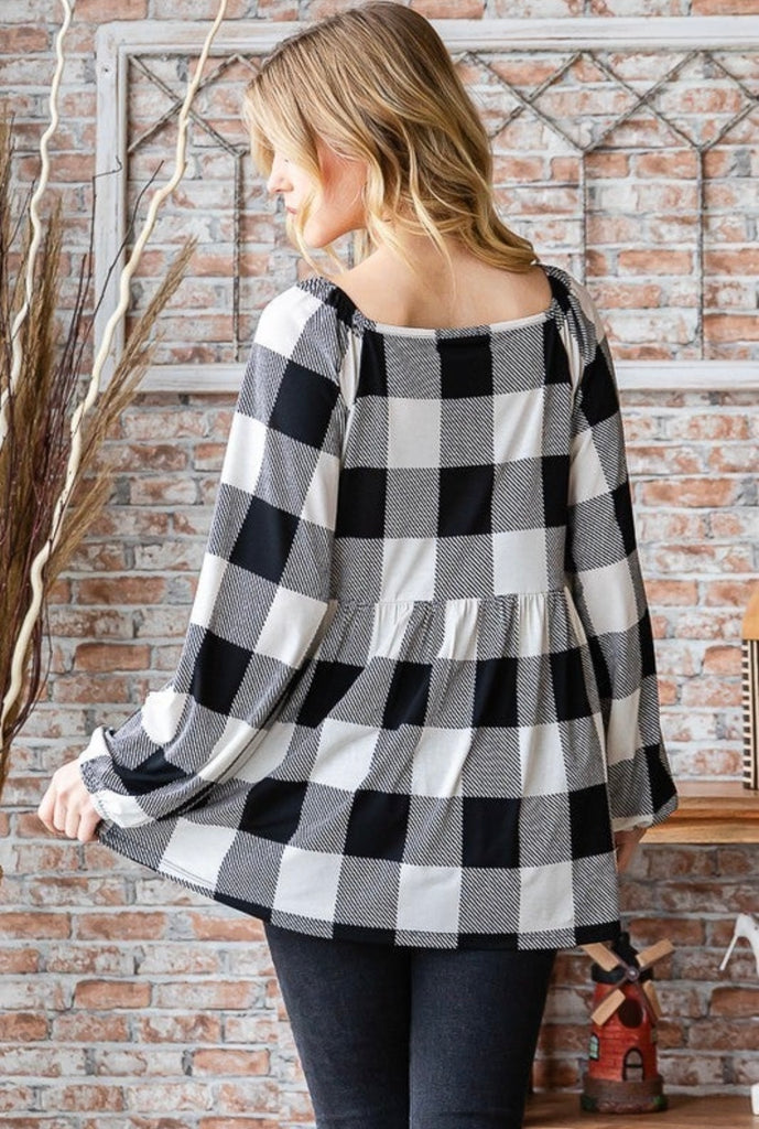 Black Ivory Buffalo Plaid Peplum Top