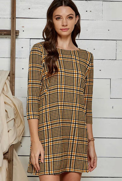 FINAL SALE Navy & Mustard Plaid Dress