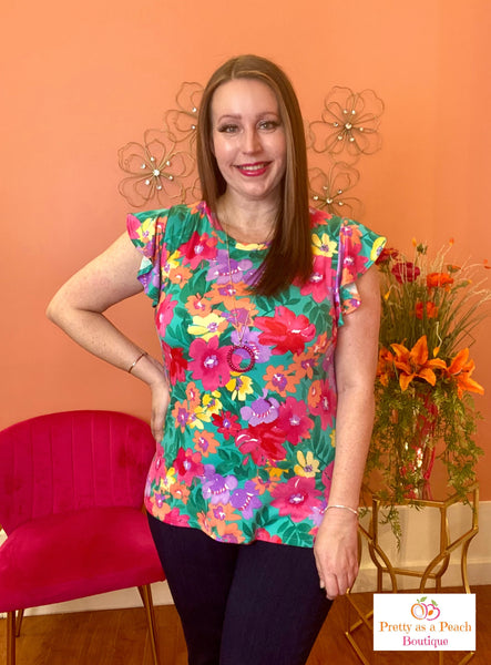 FINAL SALE Emerald & Fuchsia Multi Floral Top