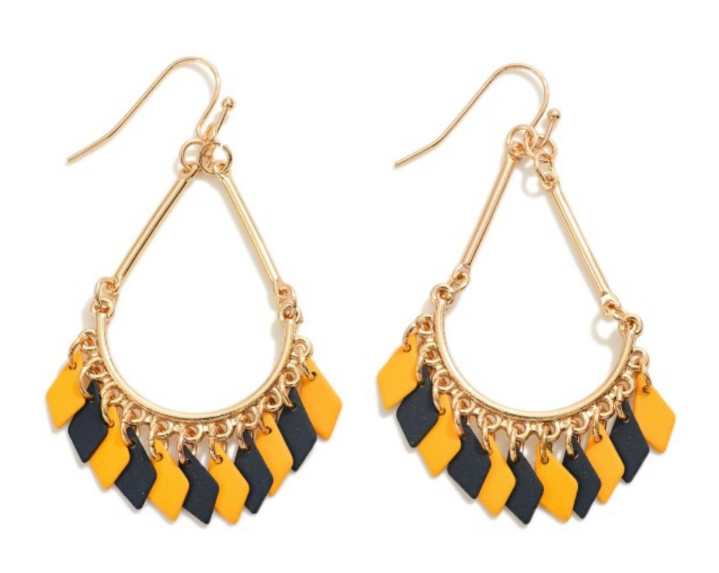 Navy & Yellow Tassel Teardrop Earrings