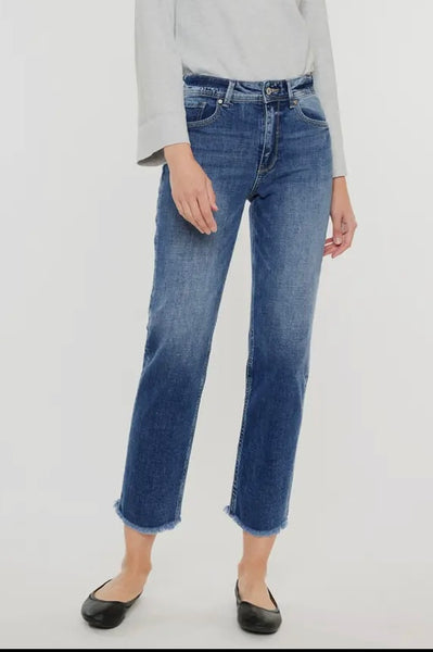 KanCan Medium High Rise Frayed Hem Ankle Jeans