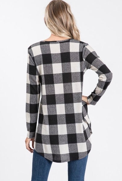 FINAL SALE Black & Ivory Buffalo Plaid Peplum Tunic