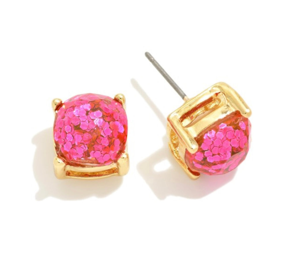 Pink Glitter Stud Earrings