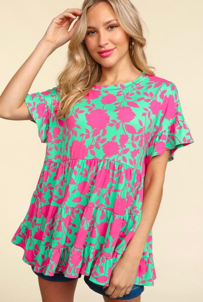 FINAL SALE Charming Green & Fuchsia Floral Top