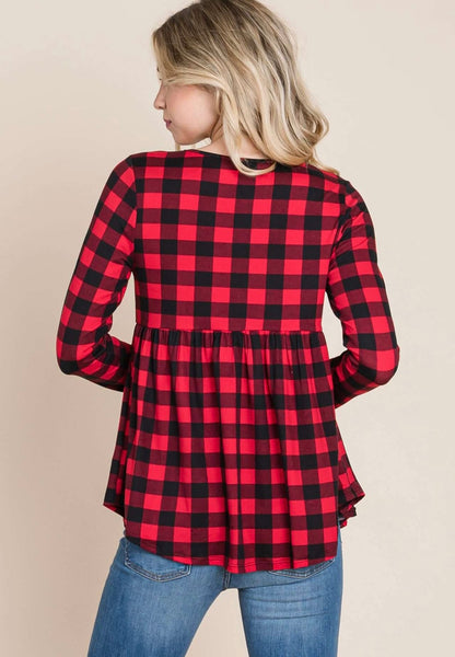 FINAL SALE Buffalo Plaid Peplum Top