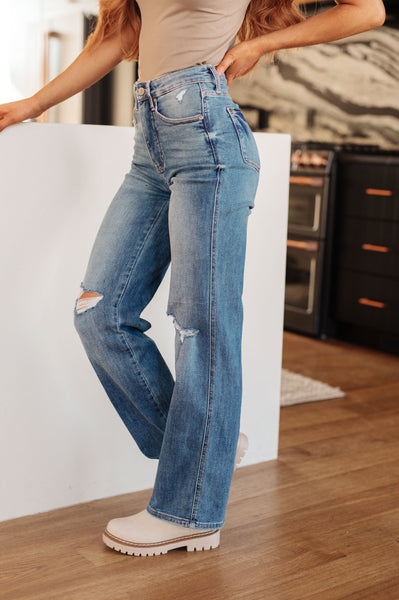 Bree High Rise Control Top Distressed Straight Jeans - Online Only!