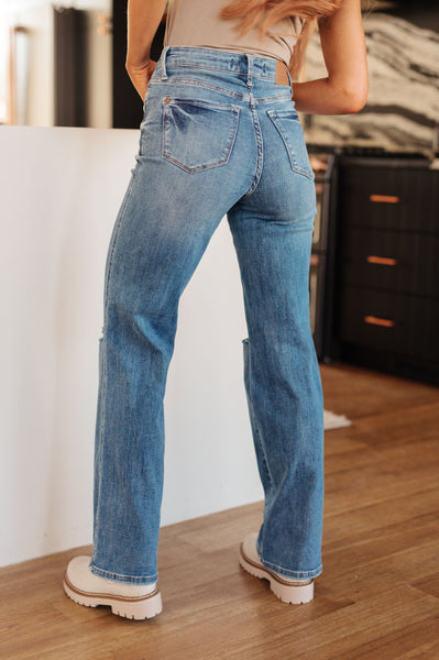 Bree High Rise Control Top Distressed Straight Jeans - Online Only!