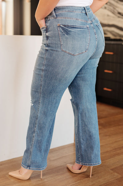 Bree High Rise Control Top Distressed Straight Jeans - Online Only!