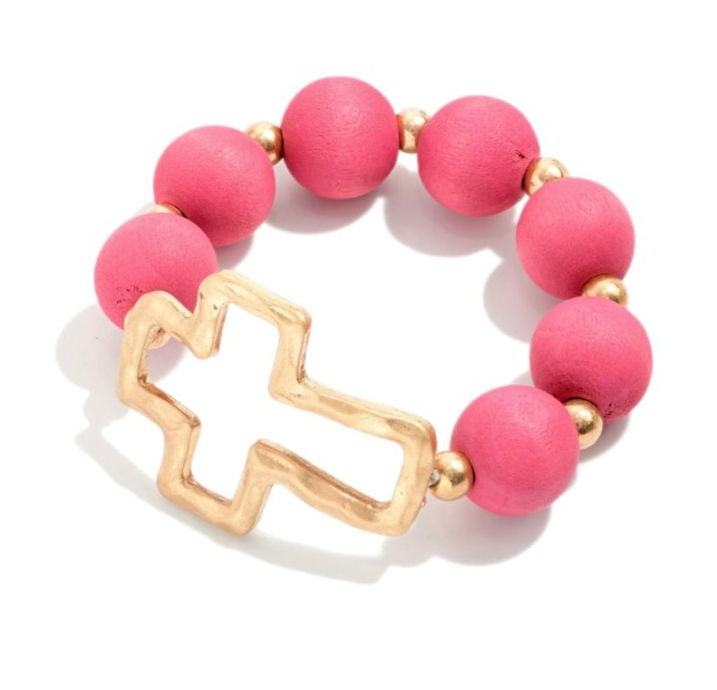 Gold & Pink Cross Bracelet