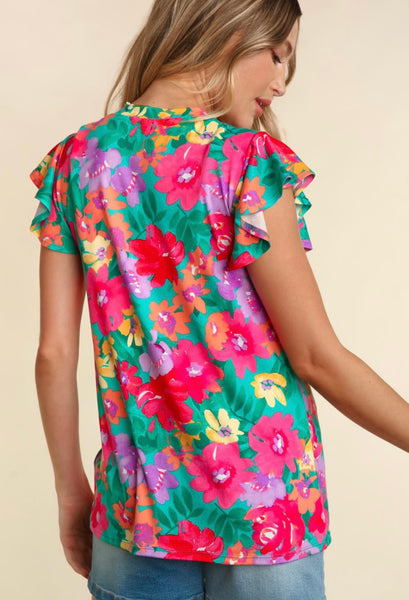 FINAL SALE Emerald & Fuchsia Multi Floral Top