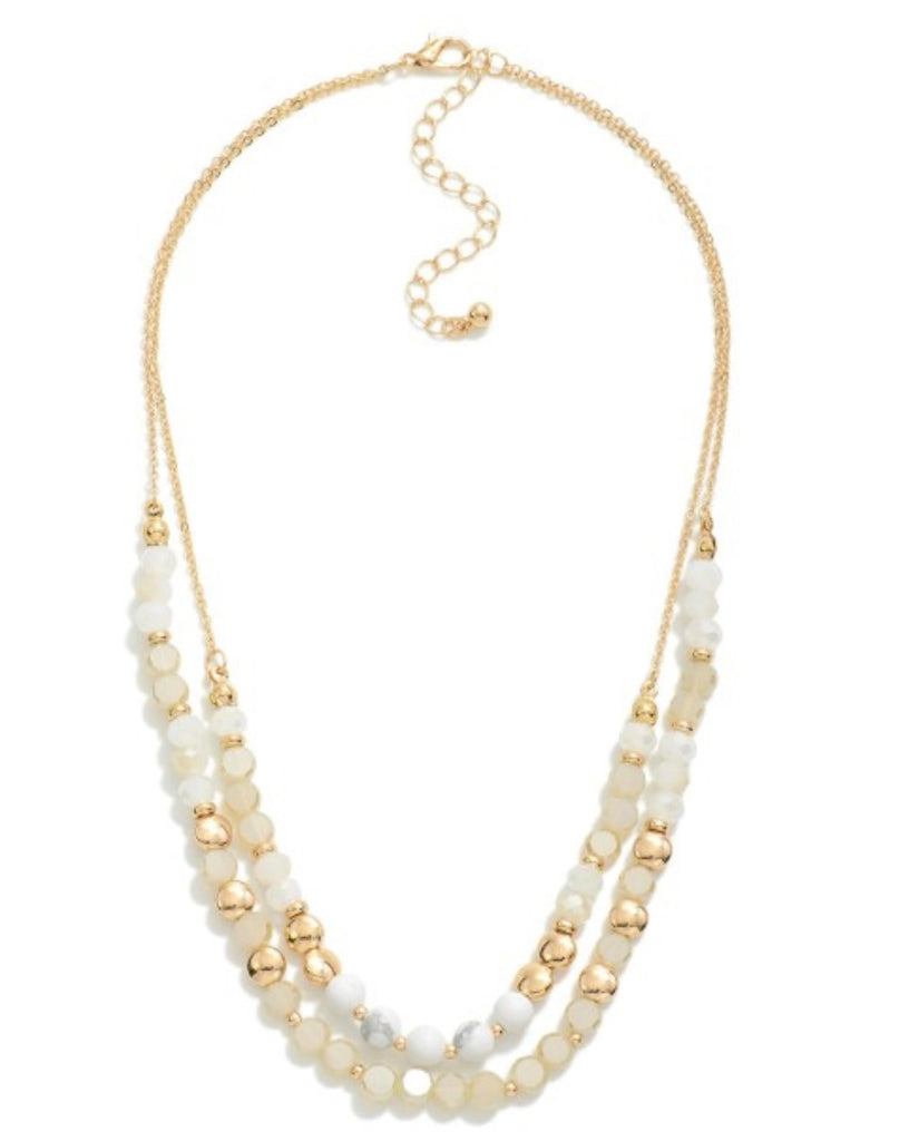 Ivory & Gold Layered Beaded Necklace