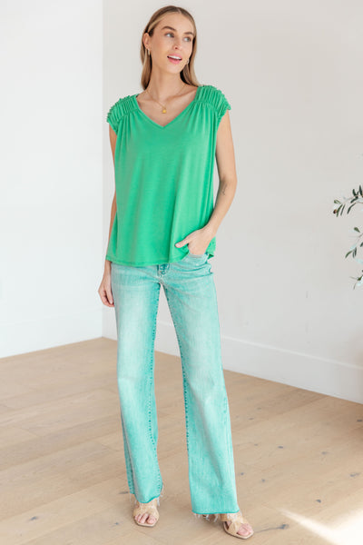 Ruched Cap Sleeve Top in Emerald - Online Only!