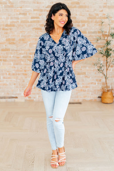 Navy and Pink Paisley Peplum Top - Online Only!