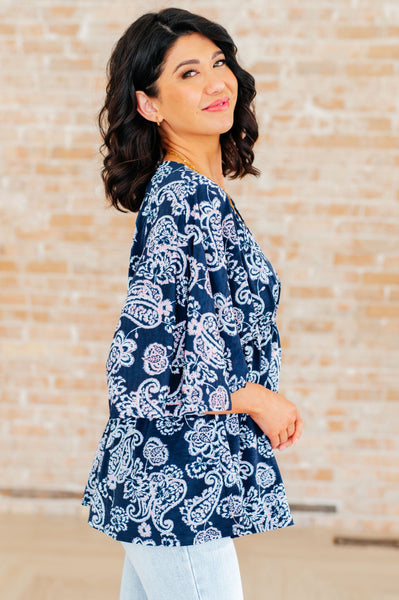 Navy and Pink Paisley Peplum Top - Online Only!