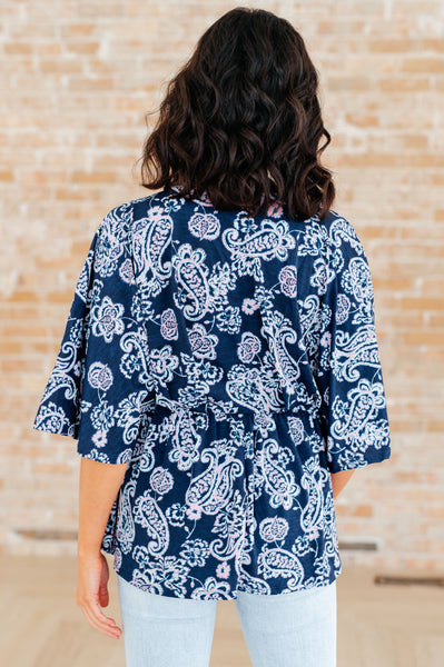 Navy and Pink Paisley Peplum Top - Online Only!