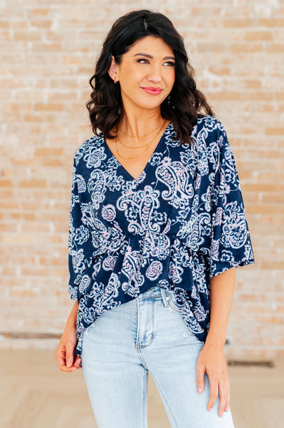 Navy and Pink Paisley Peplum Top - Online Only!