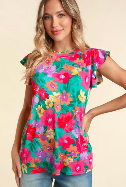 FINAL SALE Emerald & Fuchsia Multi Floral Top