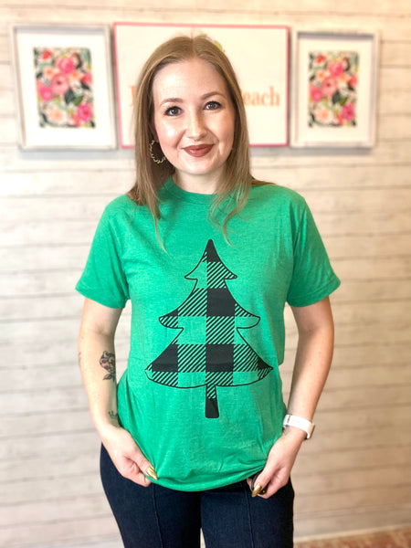 Green Buffalo Plaid Christmas Tree Tee