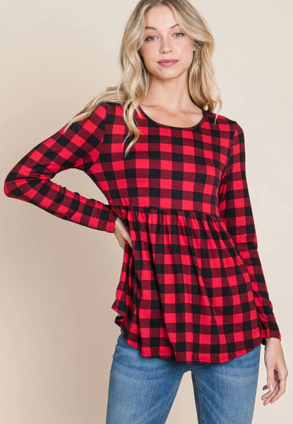 FINAL SALE Buffalo Plaid Peplum Top